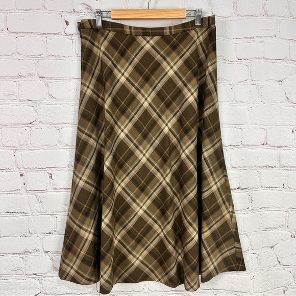 Vintage Womens size 12 A Line Skirt Brown Neutral Plaid Modest Dark Academia - Picture 10 of 10